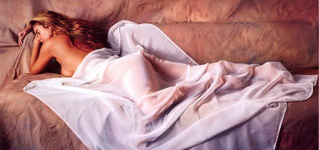 Простынка на спящей девушке, произведение изобразительного искусства с эротикой и сексом