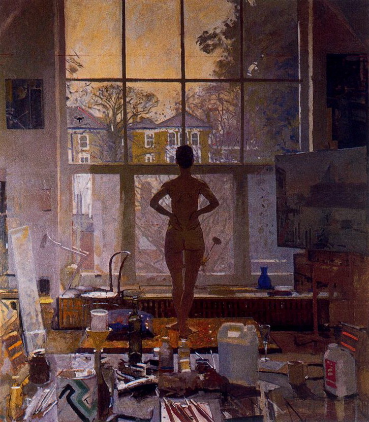 женщина без трусов в сумерках у окна, произведение изобразительного искусства с эротикой и сексом