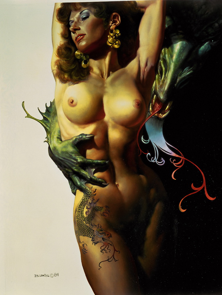 монстр обнимающий голый женский торс, Валежио, рисованный порно арт