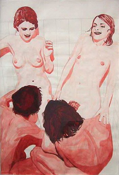 студенты, два парня делают своим подругам куннилингус, рисунок секса 