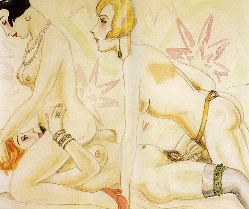 три лесбиянки со страпоном, рисунок секса