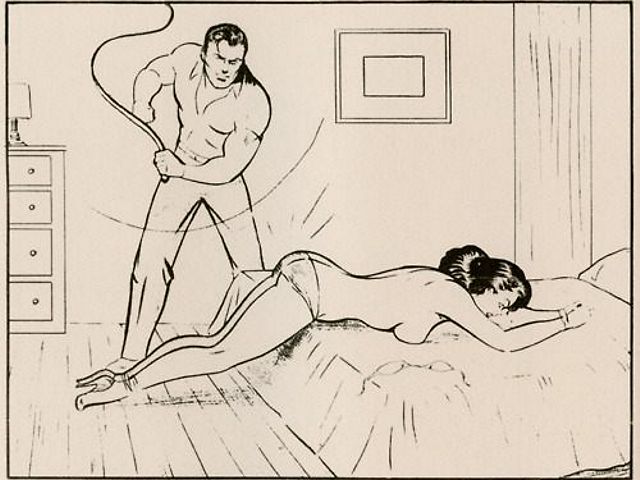 домашний бдсм, муж кнутом наказвает по толстой попе связанную голую жену, порно арт, порно рисунок