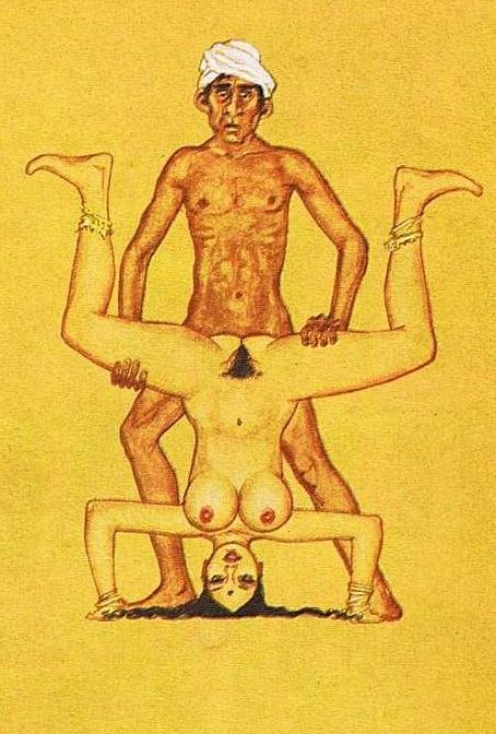 карикатура на секс йогу, женщина стоит на голове разведя ноги в стороны, а мужчина вставляет пенис ей в зад, порно арт, порно рисунок