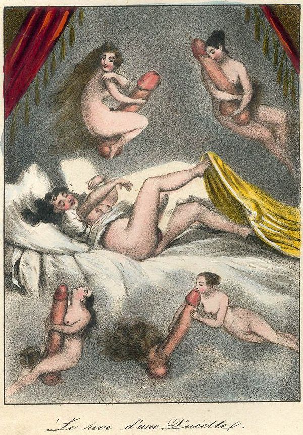 эротический сон молодой барышни раскинувшейся голышом в постели, порно арт, порно рисунок