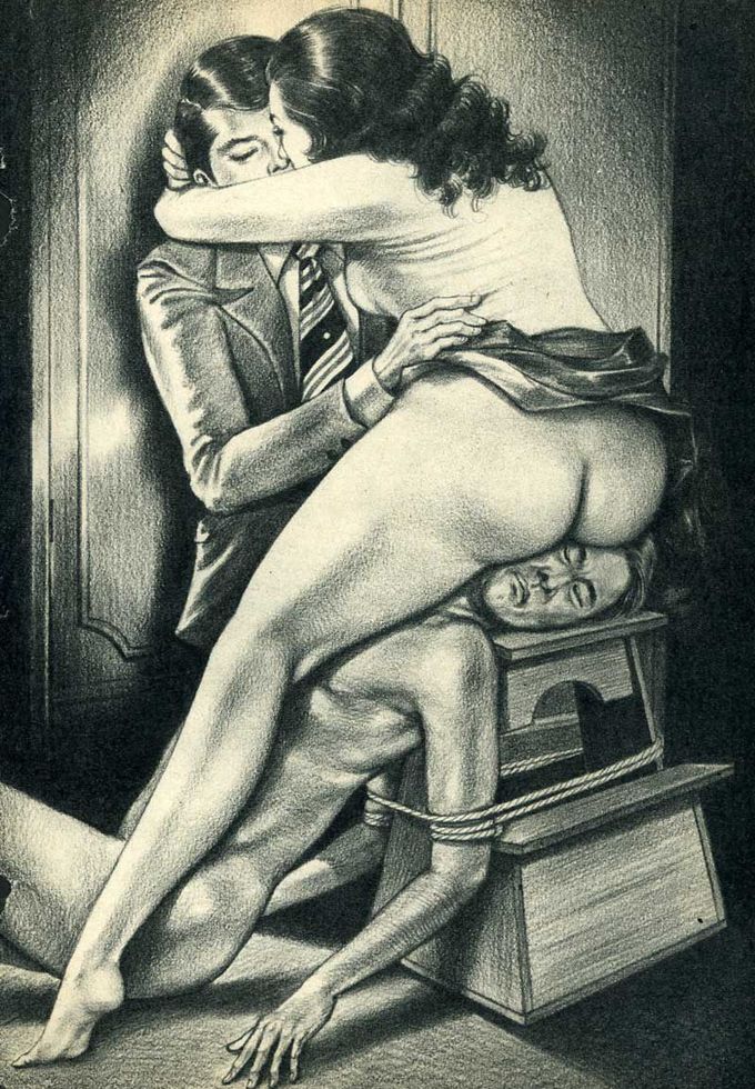 жена милуется с любовником сидя голой попой на лице связанного мужа, порно арт, порно рисунок