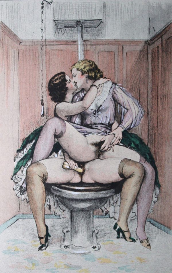 секс лесбиянок сидя на унитазе, порно арт, порно рисунок