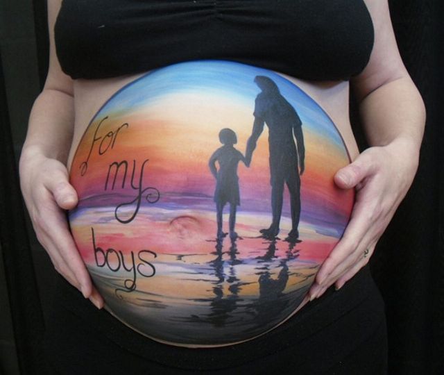 Для моих мальчиков. Рисунок на животе беременной женщины, бодиарт, рисунок на теле, фото бодиарта