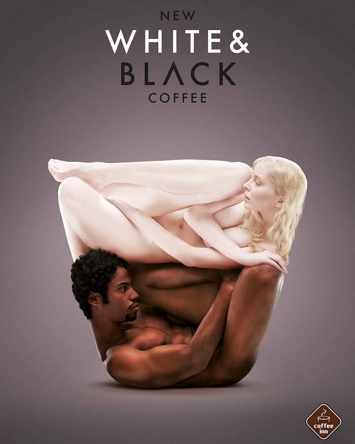 белое и черное голое тело - реклама кофе, реклама с эротическими мотивами фото 1