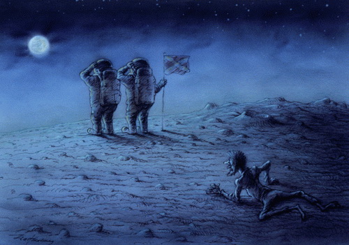 карикатура на высадку американцев на Луну, бизнес картинка