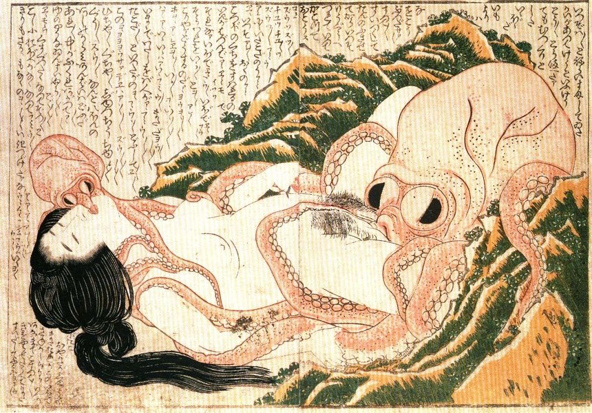 старинная гравюра женщина и осьминог