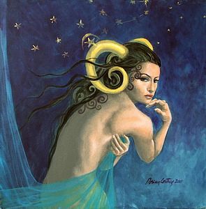 рисунок полуобнаженной женщины символизирующий знак Зодиака Овен
