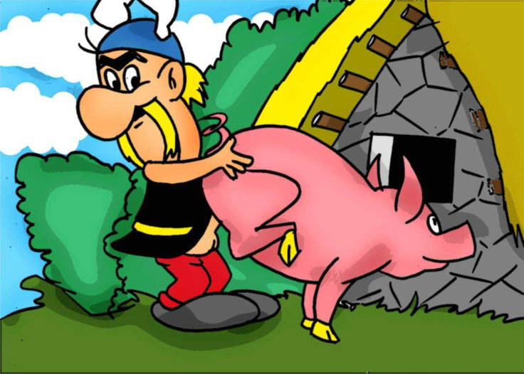 в своей деревне Астерикс обычно трахает любимую свинку. Астерикс и Обеликс порно картинка №01