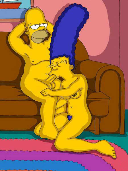 голая жена Гомера Симпсона стоя на коленях делает ему минет глубокое горло