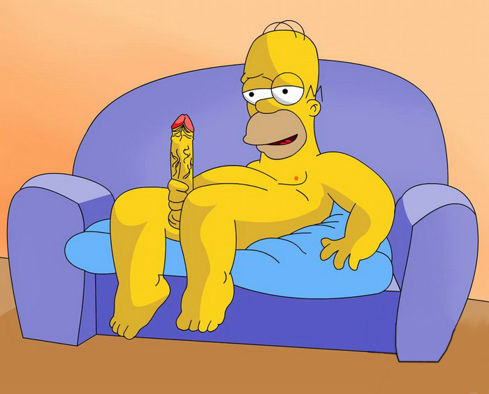 Гомер Симпсон мастурбирует сидя голышом на диване