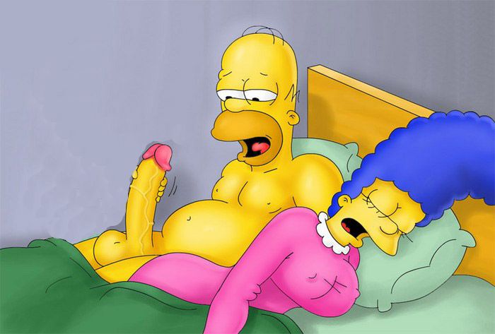 дочь Гомера дрочит ему член при спящей рядом мамаше