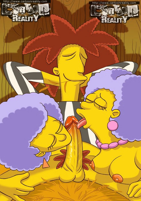 сестры жены Гомера Симпсона лижут большой пенис 
