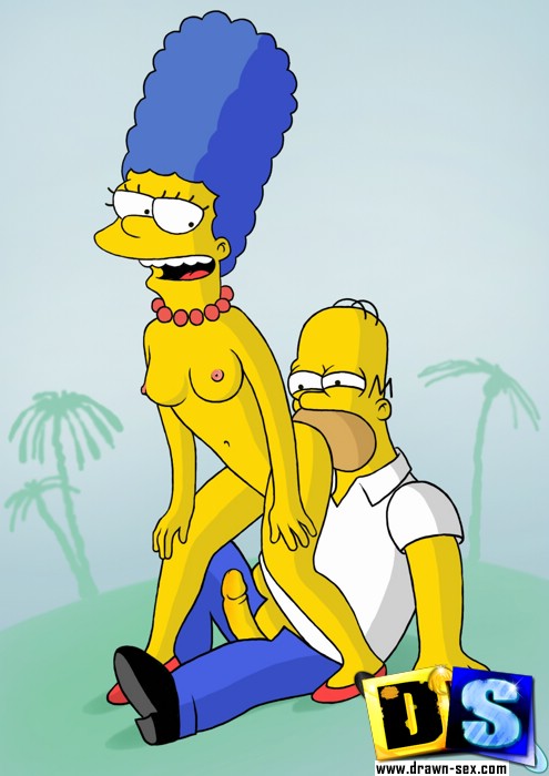 Гомер Симпсон целует свою голую супругу в попку 