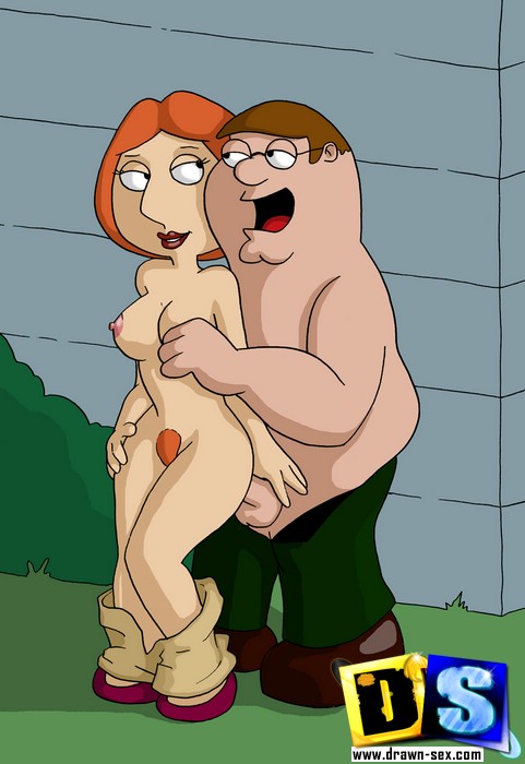 Питер Гриффин трахает Лоис спустив штаны за углом их домика, порно рисунок Гриффины