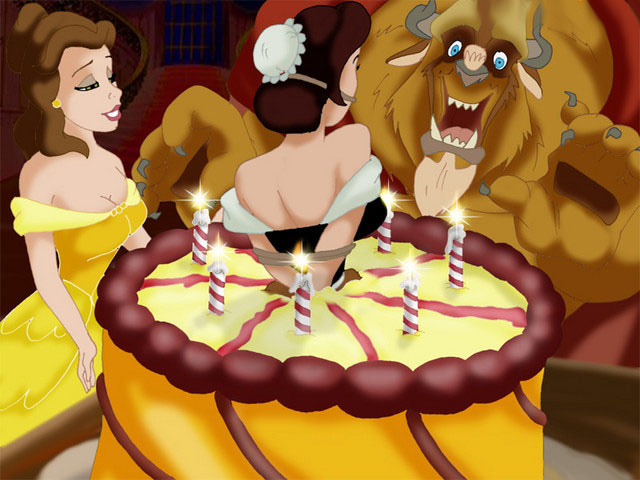 Чудовище пугается, когда из праздничного торта появляется полуголая девушка. Красавица и чудовище порно картинка 37 