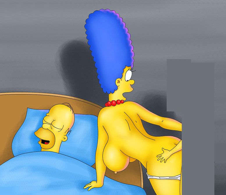 Мардж Симпсон спустив трусы до колен подставила попку Барту возле спящего Гомера