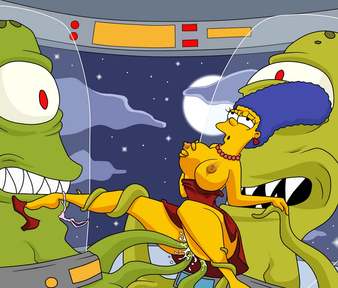 пришельцы засовывают щупальца во все отверстия пойманной Мардж Симпсон, рисунок 01