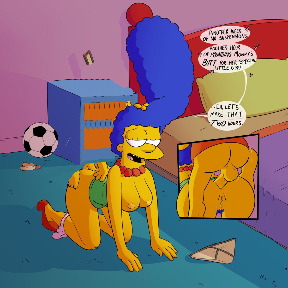 Барт забрался с ногами на попу мамы, секс Мардж Симпсон рисунок 08