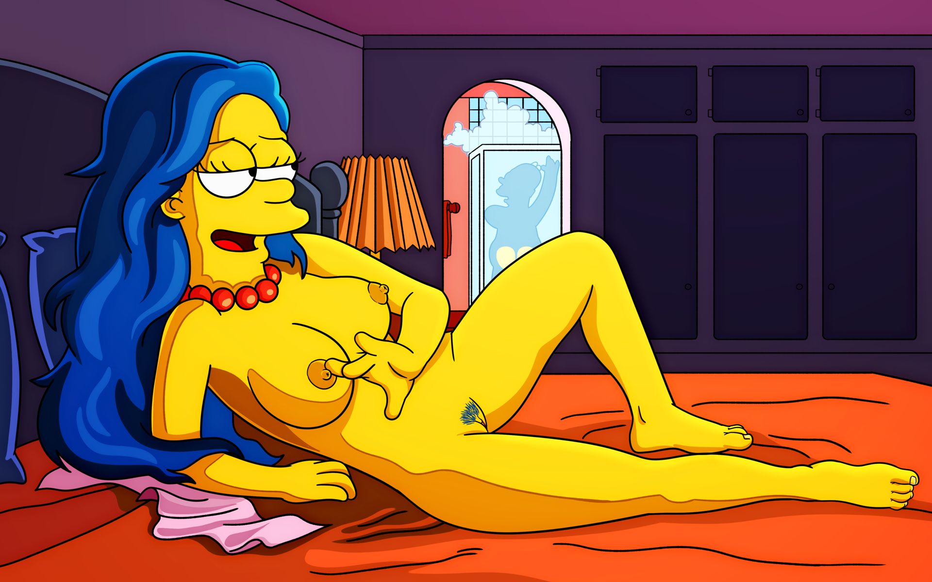 голая сисястая Мардж дожидается Гомера в постели, сисястая Мардж Симпсон рисунок 02