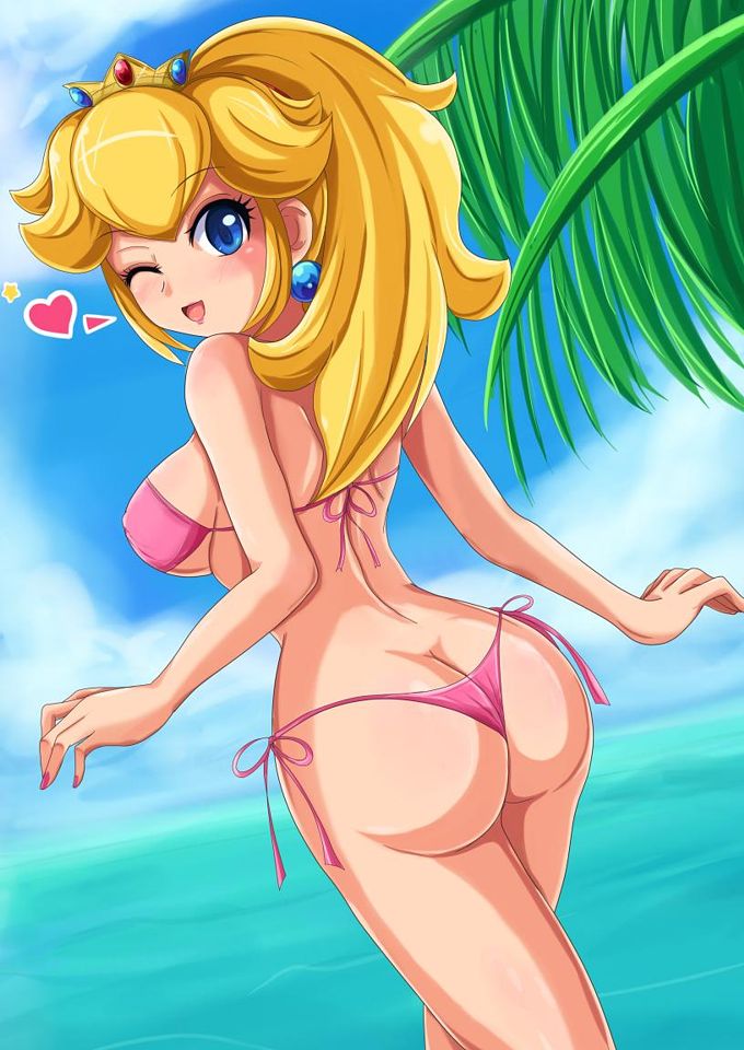 принцесса Тоадстул Пич в откровенном купальнике на пляже, Супер Марио эротическая картинка