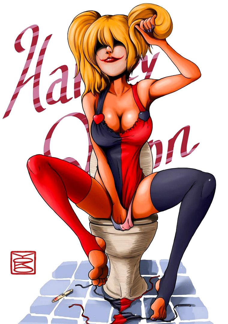 Харли Квин мастурбирует сидя на унитазе, рисованное порно