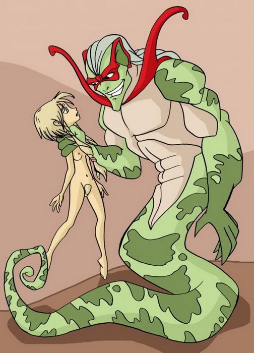 Человек-змея держит в руке голую Чародейку. Чародейки порно картинка 29