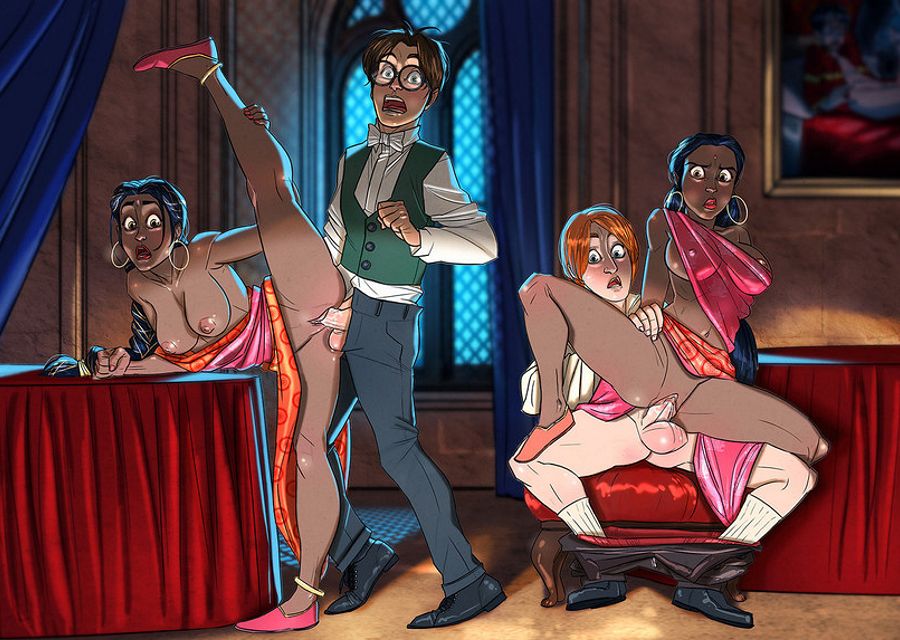 групповой секс главных героев из Гарри Поттера в актовом зале академии, Гарри Поттер порно рисунок