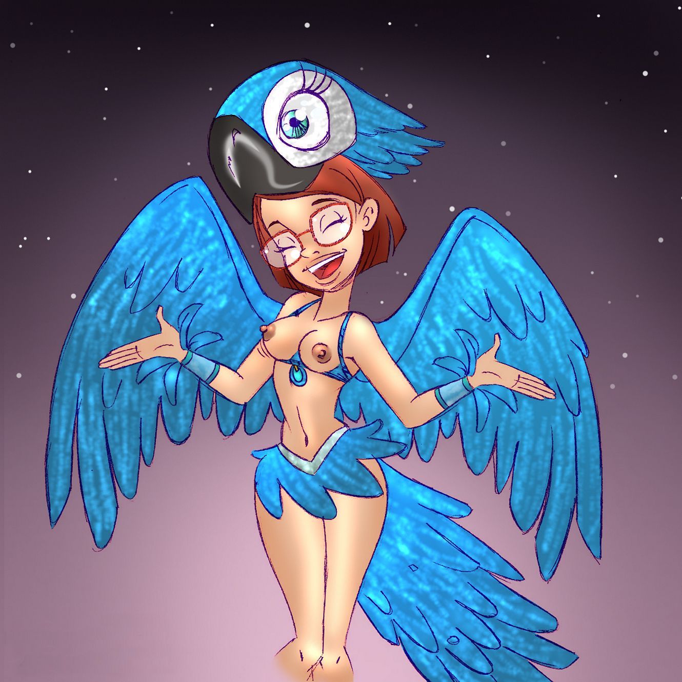 эротика Рио. голая Линда, хозяйка попугая Голубчика из мультфильма Рио, позирует в наряде для сексуальных игр