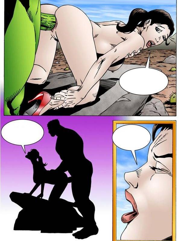Халк трахает свою подружку сзади поставив ее раком на скалу. порно комикс Халк