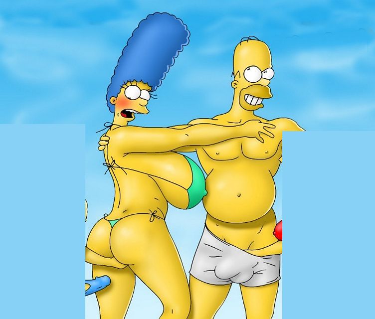 Симпсоны эротика, семья Симпсонов на пляже щупает гениталии друг друга