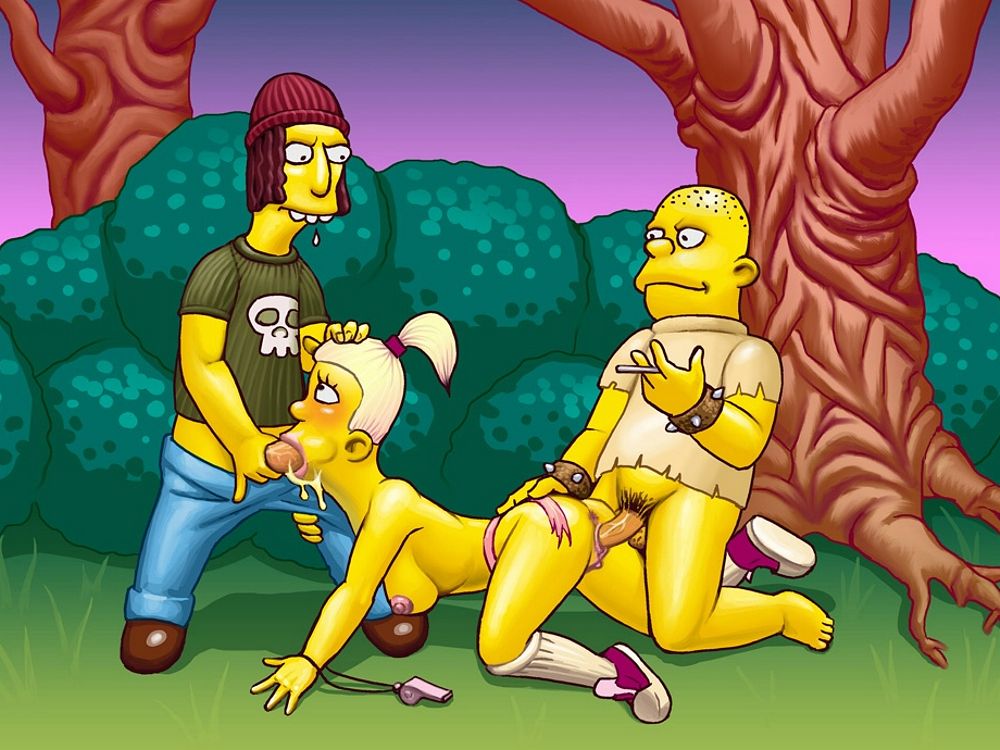 Симпсоны эротика, персонажи мультсериала Симпсоны трахают девушку в парке спереди и сзади