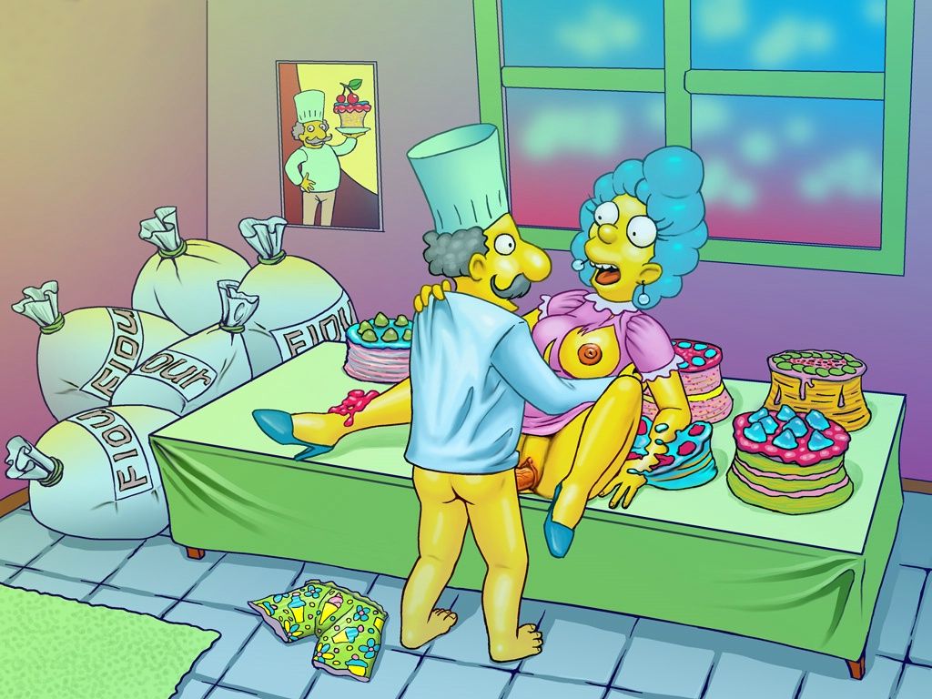 Симпсоны эротика, секс на столе персонажей мультсериала Симпсоны среди кондитерских изделий