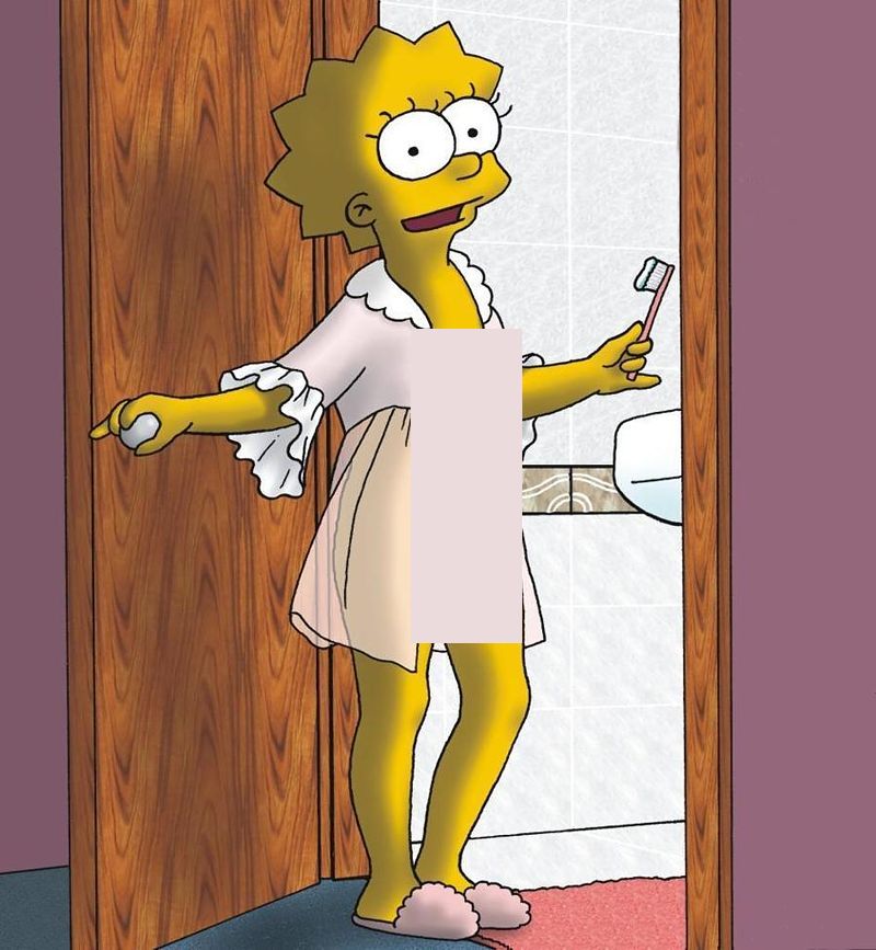 Симпсоны эротика, Лиза Симпсон в халатике на голое тело чистит зубы  