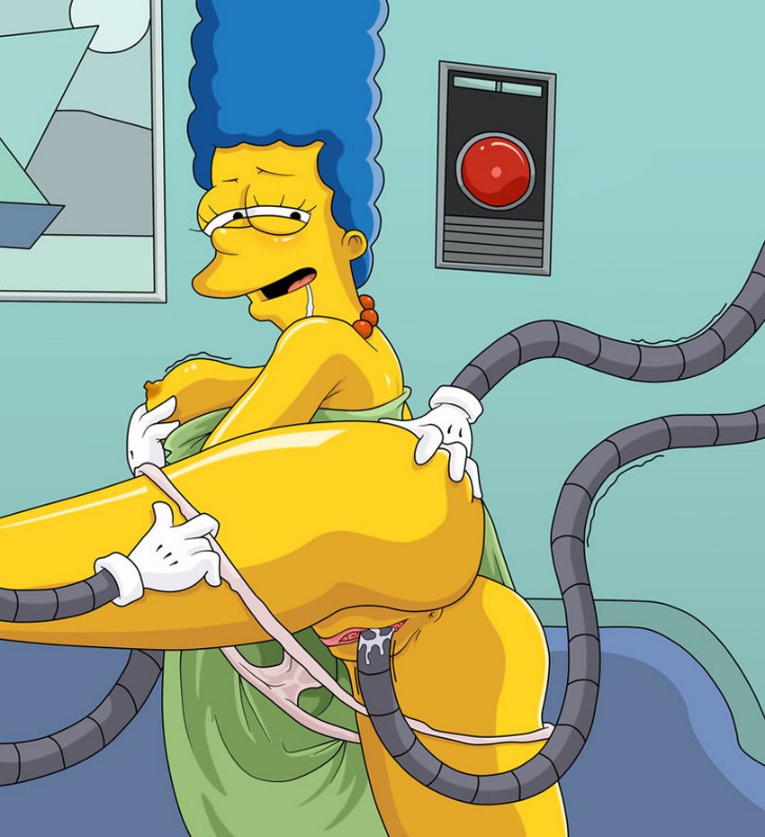 робот в лаборатории при атомной станции раздевает Мардж Симпсон до гола прежде чем впустить ее внутрь режимного объекта