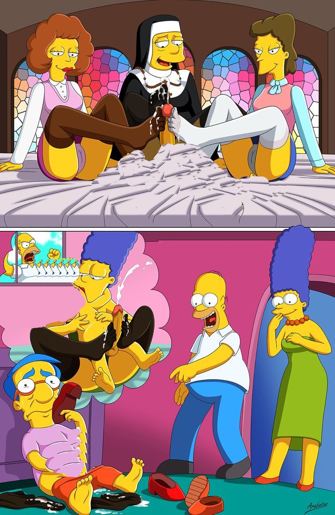 Гомер и Мардж Симпсоны застают Милхауса мастурбирующим на ботинок Мардж