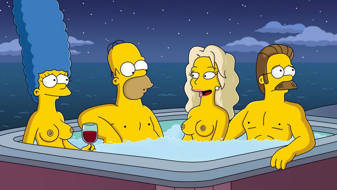 Симпсоны эротика, голые Симпсоны с соседями отдыхают в джакузи  