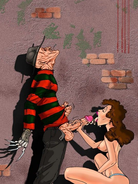 Фредди Крюгер, главный герой из фильма Кошмар на улице Вязов, кончает в рот голой девушки делающей ему минет