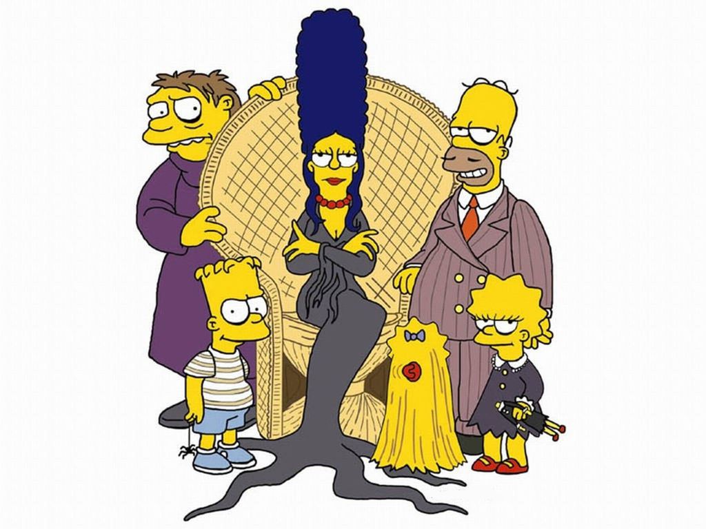 персонажи мультсериала Симпсоны в роли семейки Аддамсов: Гомер - Гомес, Мардж - Мортиция, Барт - Пагсли, Лиза - Уэнсди, Мегги - Кузен Итт и так далее