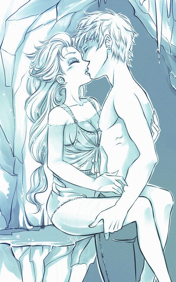 Эльза Фрозен в нижнем белье целуется со своим избранником, Фрозен порно картинка 01