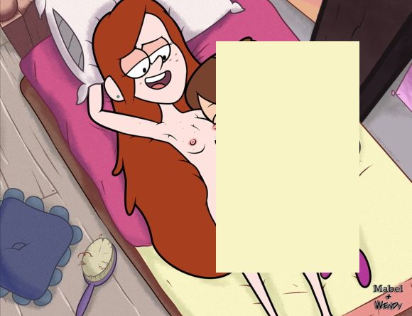 голые персонажи из мультсериала Гравити Фолз, Венди и Мэйбл, ласкаются в кровати