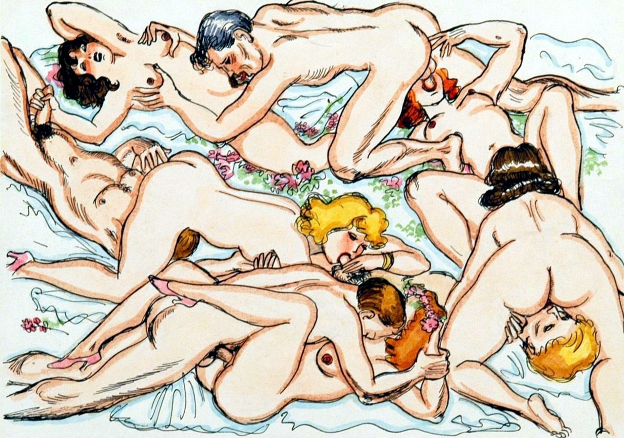 групповой секс змейкой на постели, картинка эротической графики