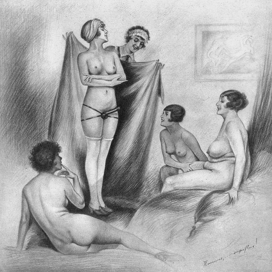 страпон - новинка 19-го века, картинка эротической графики
