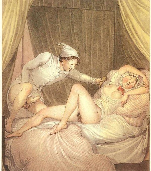 секс в ночных колпаках, картинка эротической графики