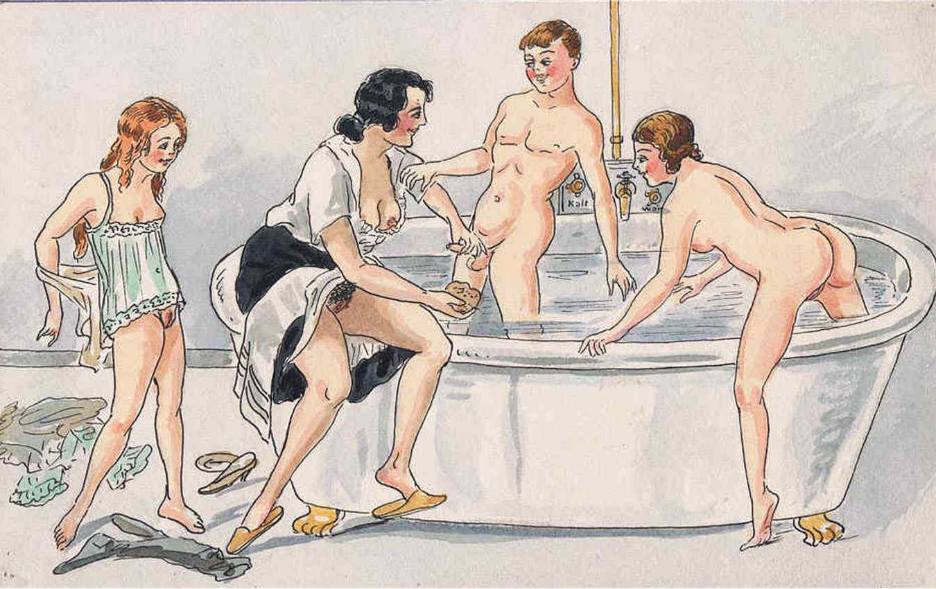 парнишка в ванне госпожи, картинка эротической графики