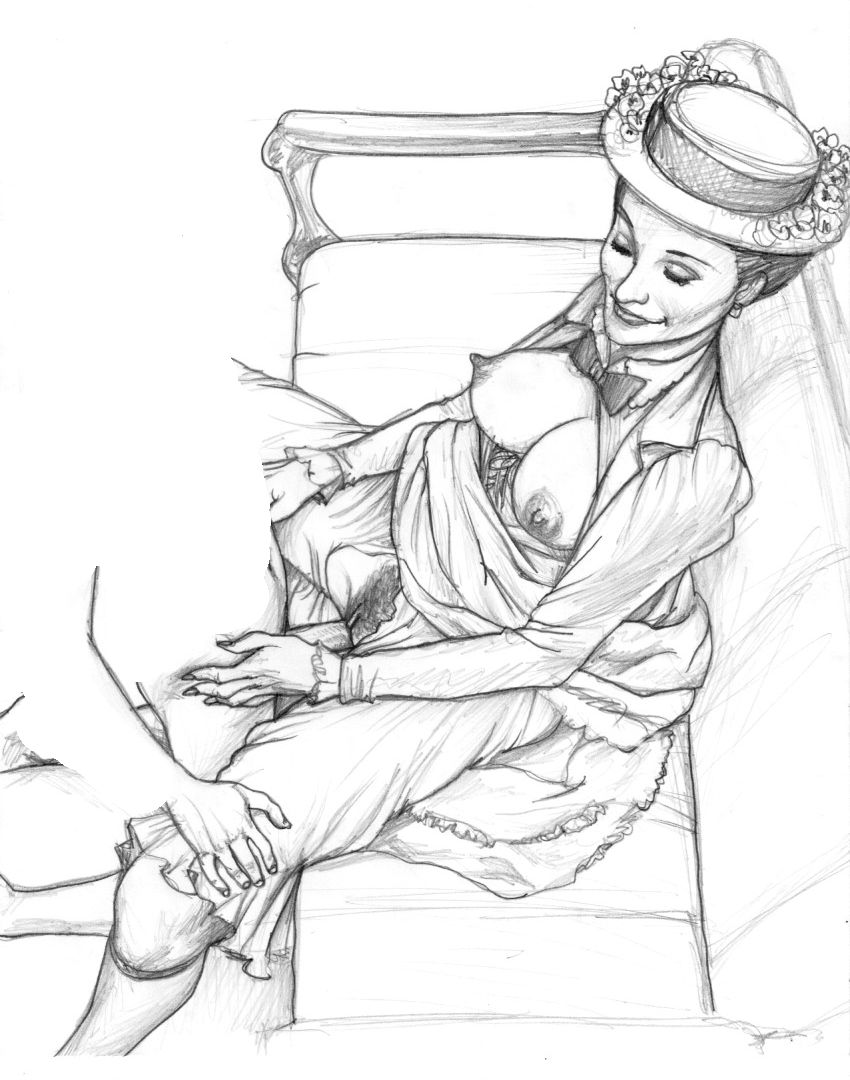 дама в панталонах и шляпке, эротический рисунок красивой зрелой мамы