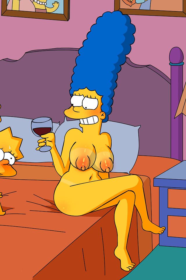 голая Мардж с бокалом вина, новые порно Симпсоны рисунок 15